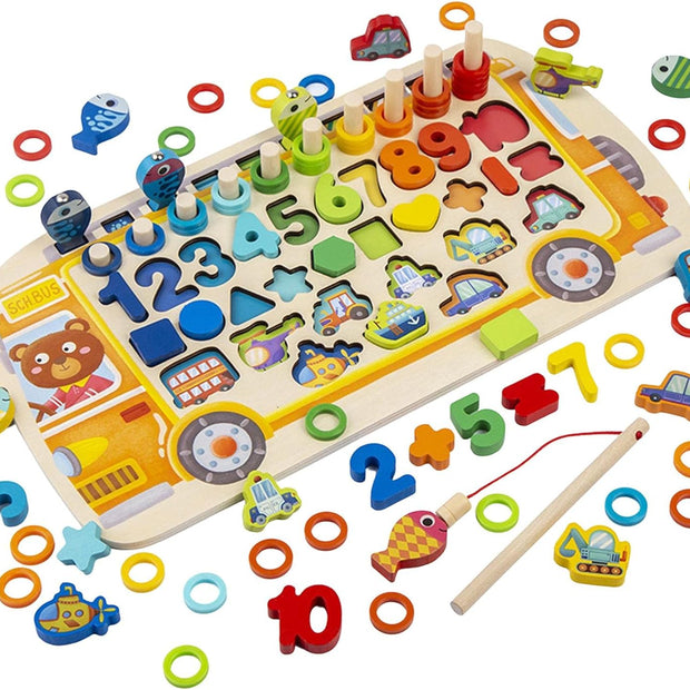 Tablero Multifuncional Montessori – Números, Formas y Pesca Magnética