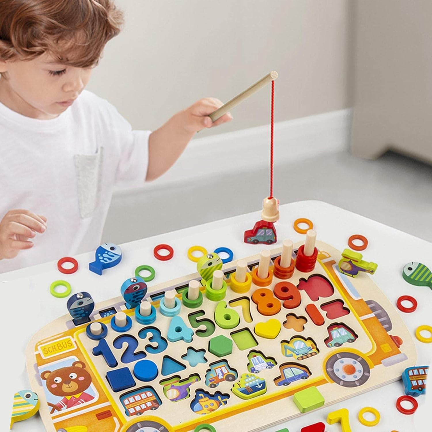 Tablero Multifuncional Montessori – Números, Formas y Pesca Magnética