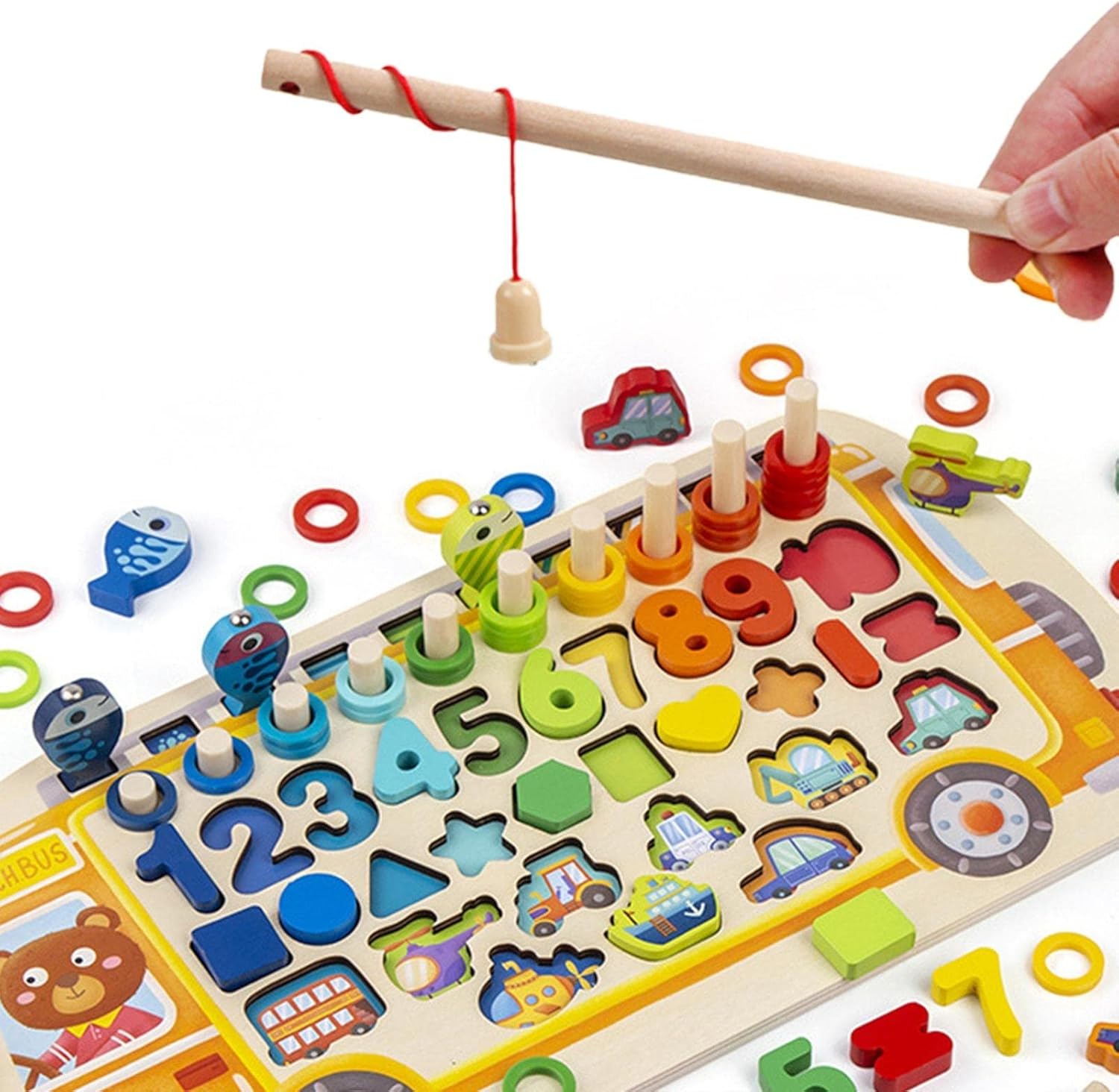 Tablero Multifuncional Montessori – Números, Formas y Pesca Magnética