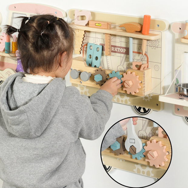 Tren de Actividades Montessori “Aventuras en la Pared” – Tablero de Madera Educativo