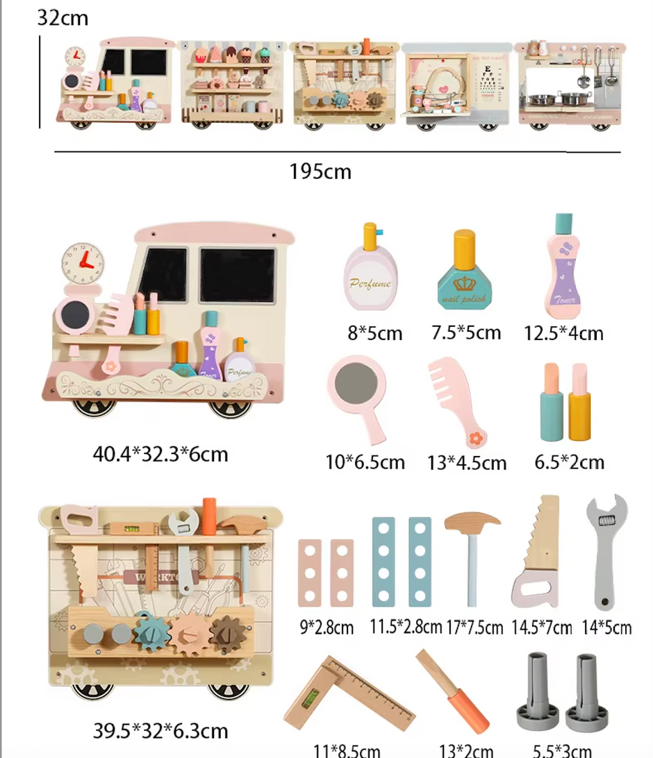 Tren de Actividades Montessori “Aventuras en la Pared” – Tablero de Madera Educativo