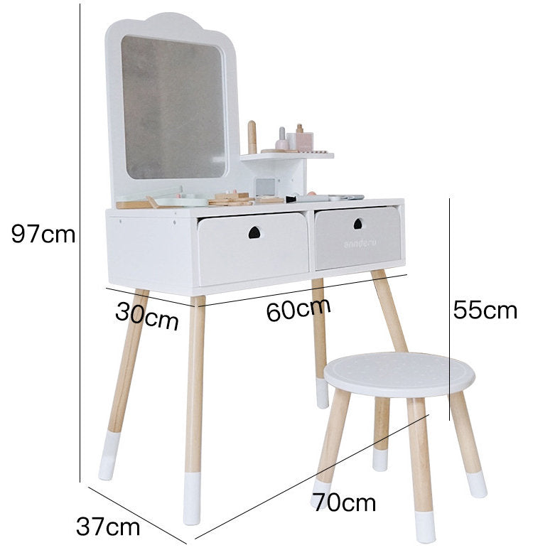 Tocador Real para Niñas + Set de Belleza de Madera – Juego de Imitación Montessori