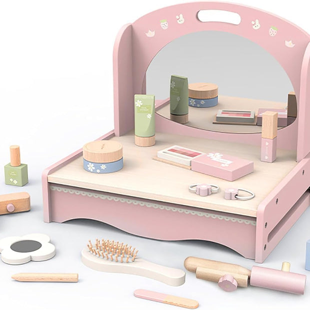 Tocador Portátil de Madera – ¡Tu Primer Set de Belleza para Jugar como Grande!