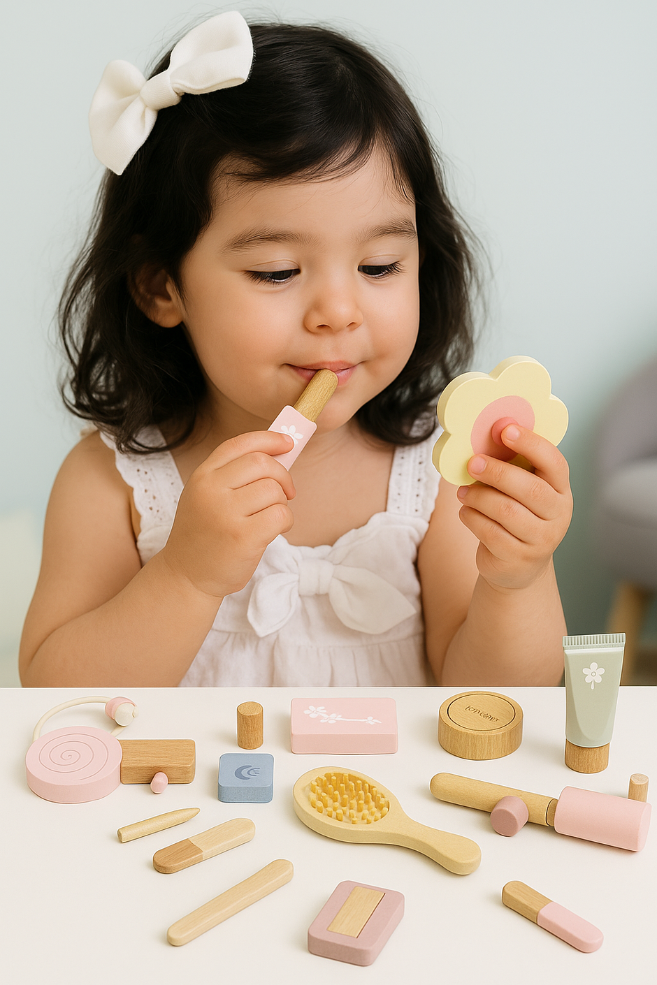 Tocador Portátil de Madera – ¡Tu Primer Set de Belleza para Jugar como Grande!