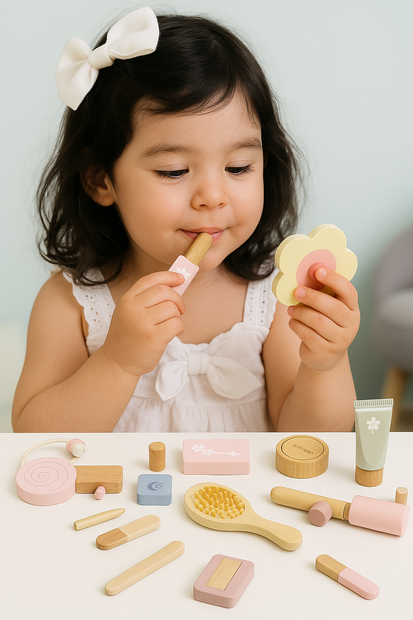 Tocador Portátil de Madera – ¡Tu Primer Set de Belleza para Jugar como Grande!