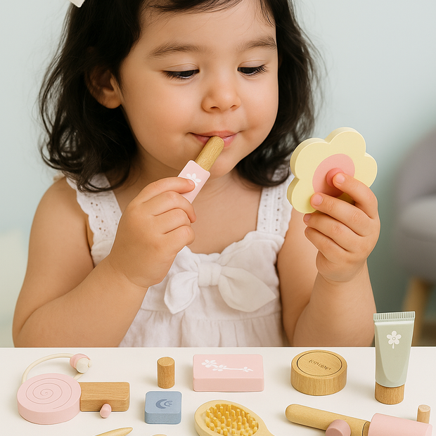 Tocador Portátil de Madera – ¡Tu Primer Set de Belleza para Jugar como Grande!