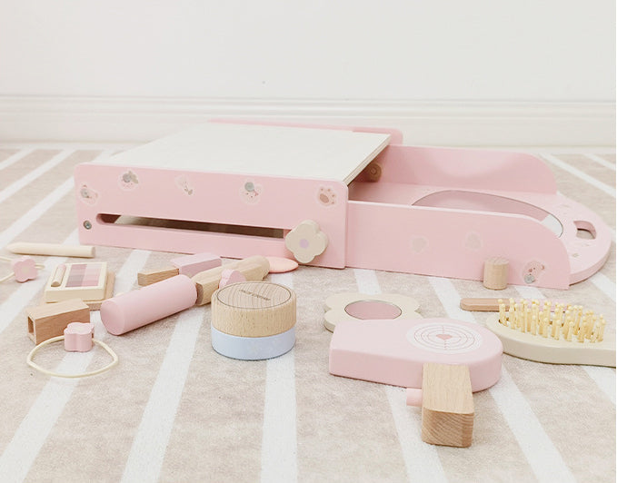 Tocador Portátil de Madera – ¡Tu Primer Set de Belleza para Jugar como Grande!
