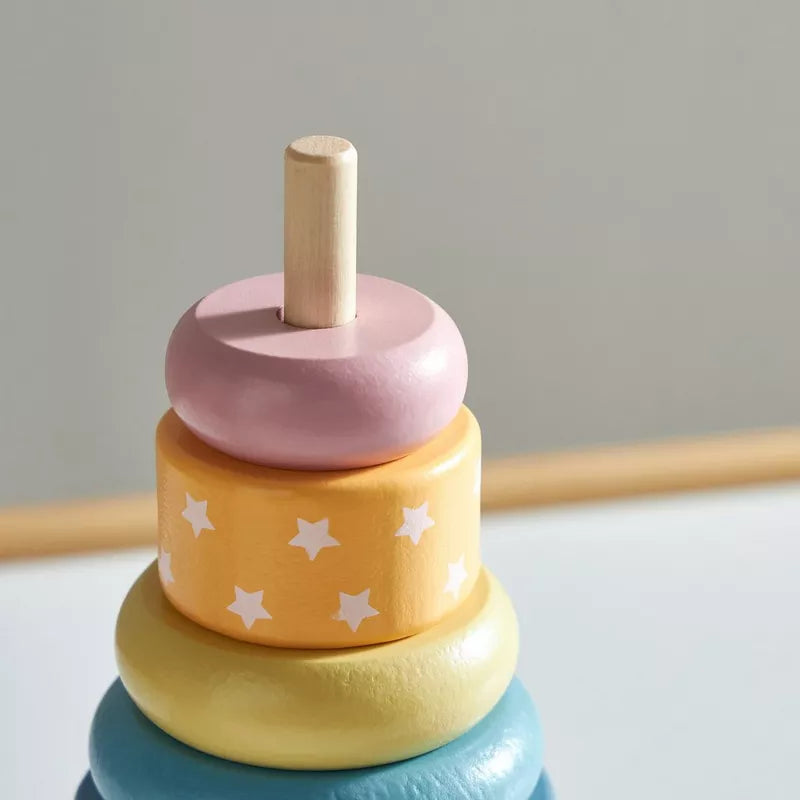 Torre Arcoíris de Madera – Sueños Pastel Montessori