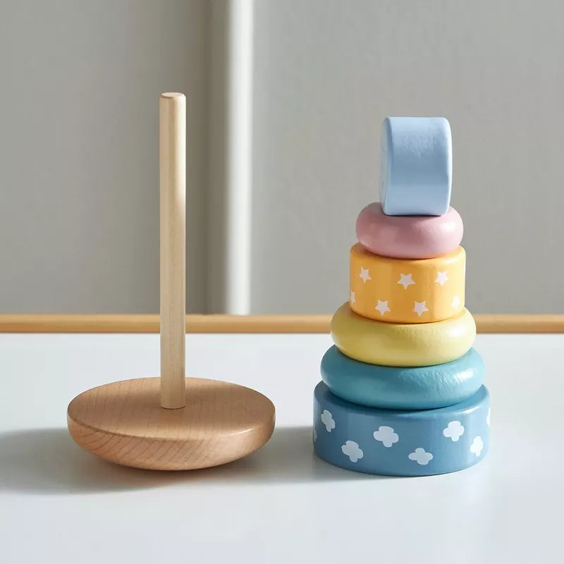 Torre Arcoíris de Madera – Sueños Pastel Montessori