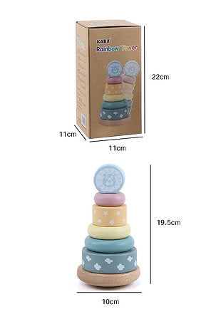 Torre Arcoíris de Madera – Sueños Pastel Montessori