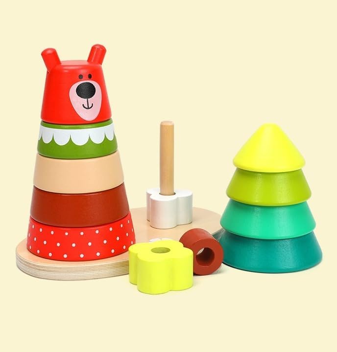Torre Arcoíris del Bosque – Osito Apilador Montessori de Madera