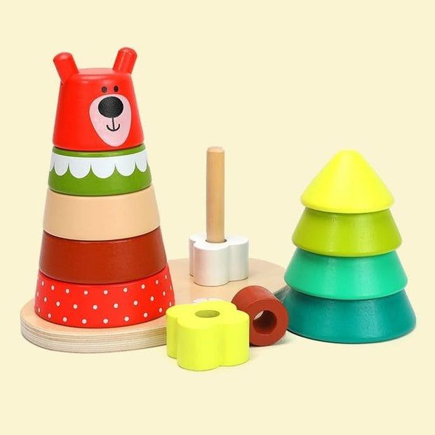 Torre Arcoíris del Bosque – Osito Apilador Montessori de Madera