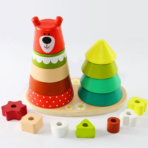 Torre Arcoíris del Bosque – Osito Apilador Montessori de Madera