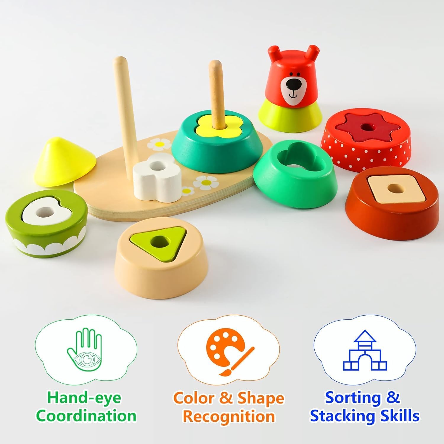 Torre Arcoíris del Bosque – Osito Apilador Montessori de Madera