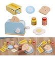 ¡A desayunar! Tostador de madera con pan, huevo, miel y más – Juego de desayuno Montessori