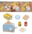 ¡A desayunar! Tostador de madera con pan, huevo, miel y más – Juego de desayuno Montessori