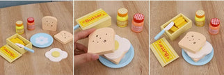 ¡A desayunar! Tostador de madera con pan, huevo, miel y más – Juego de desayuno Montessori