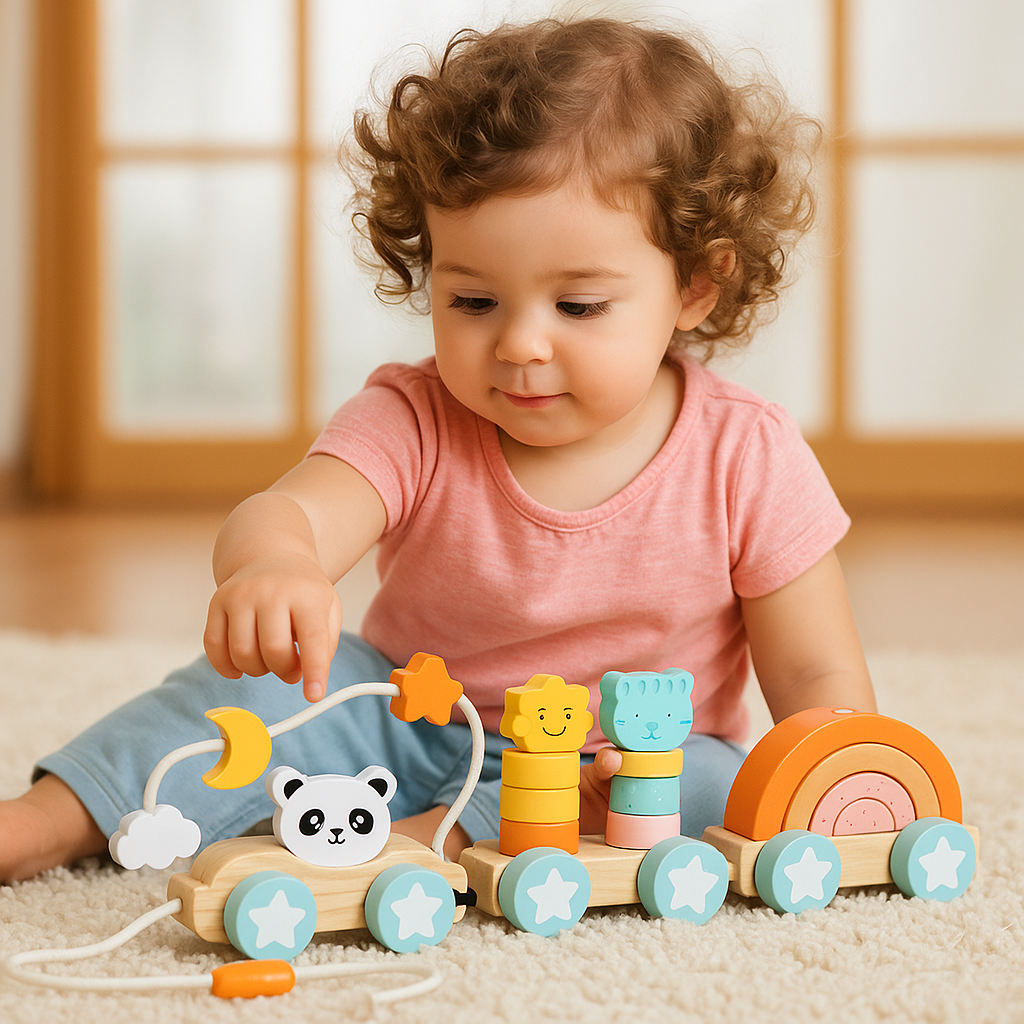 Tren Arcoíris de Animales Montessori – Juguete de Madera para Pequeños Exploradores