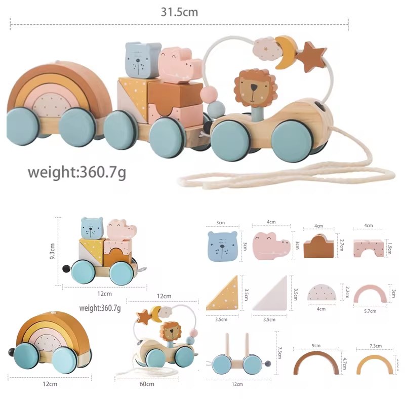 Tren Arcoíris de Animales Montessori – Juguete de Madera para Pequeños Exploradores